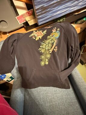 DRIFTWOOD Navy Sweatshirt with Pink & Green Floral Embroidery